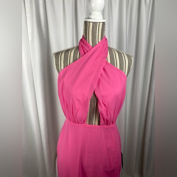 Lulu’s Flirty Chic Pink Cutout Twist-Front Halter Midi Dress Womens Medium - Picture 4 of 7
